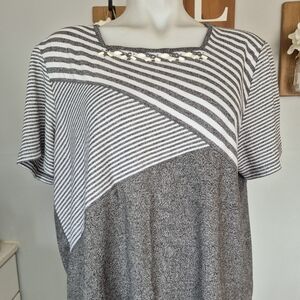 Alfred Dunner Beaded Striped Abstract Top